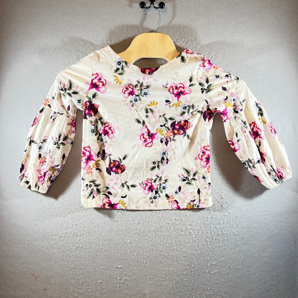 1210 | White House Black Market Floral Puff Sleeve V-Neck Blouse Ivory Women 0
